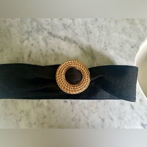 NWOT Anthropologie black cloth belt with rattan ring buckle